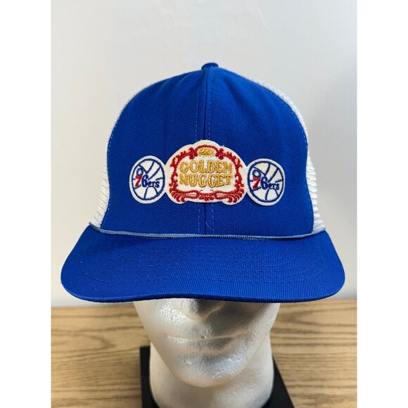Vintage 80s Golden Nugget 76ers NBA Snapback Mesh Trucker Hat Vegas Blue AJD - Picture 1 of 9
